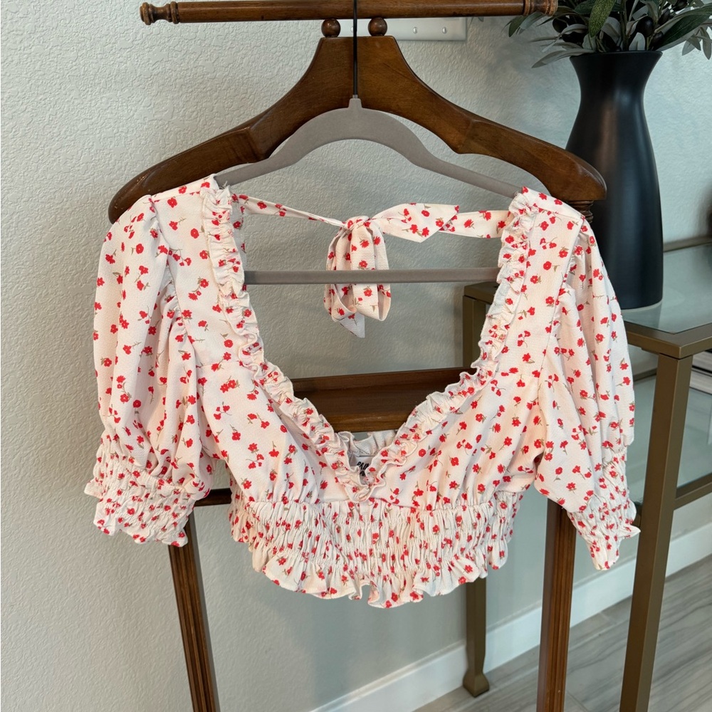 Princess Polly Red Cherry Ruffle Blouse